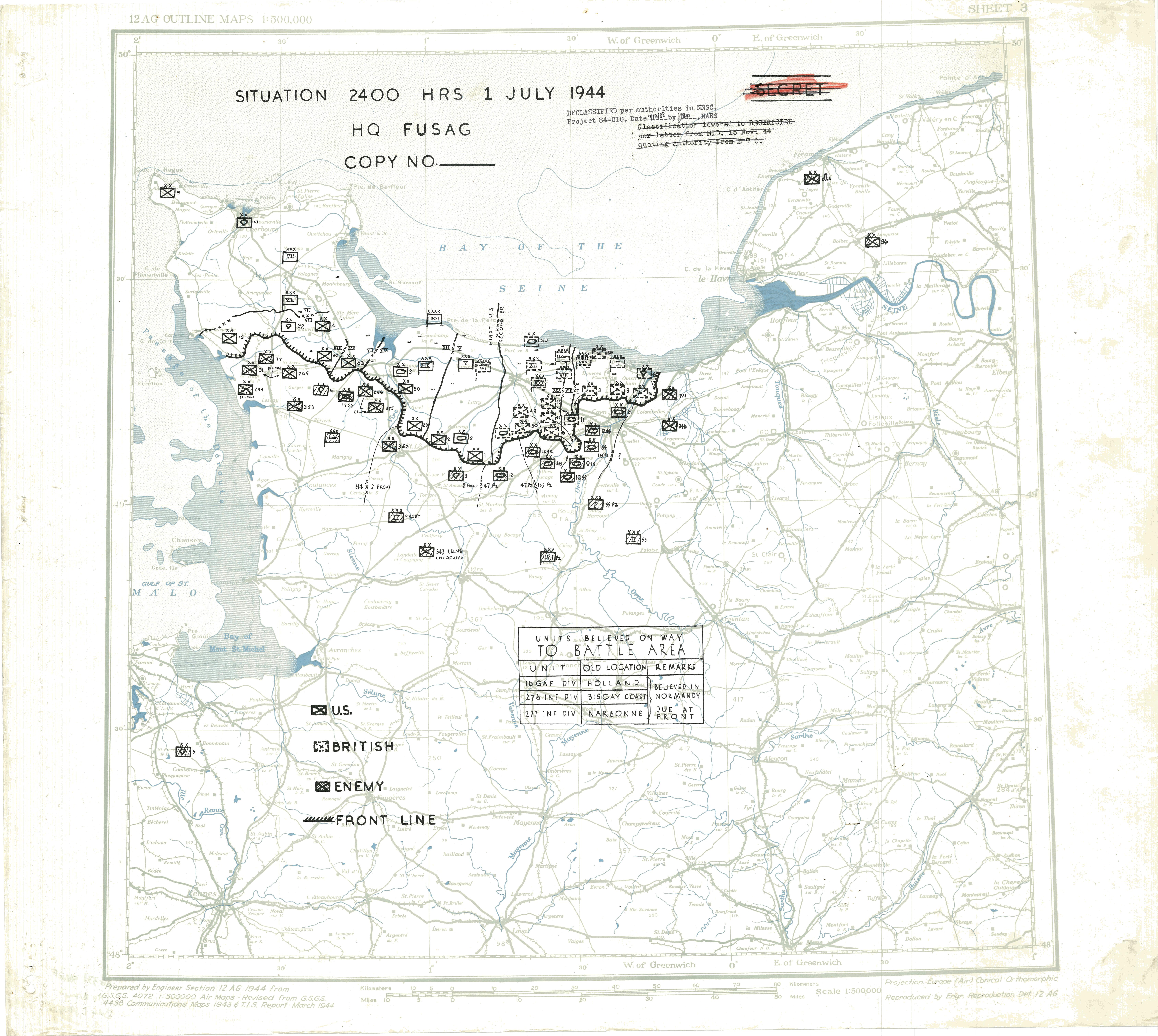 Situation Map for 2400 Hrs 1 July 1944