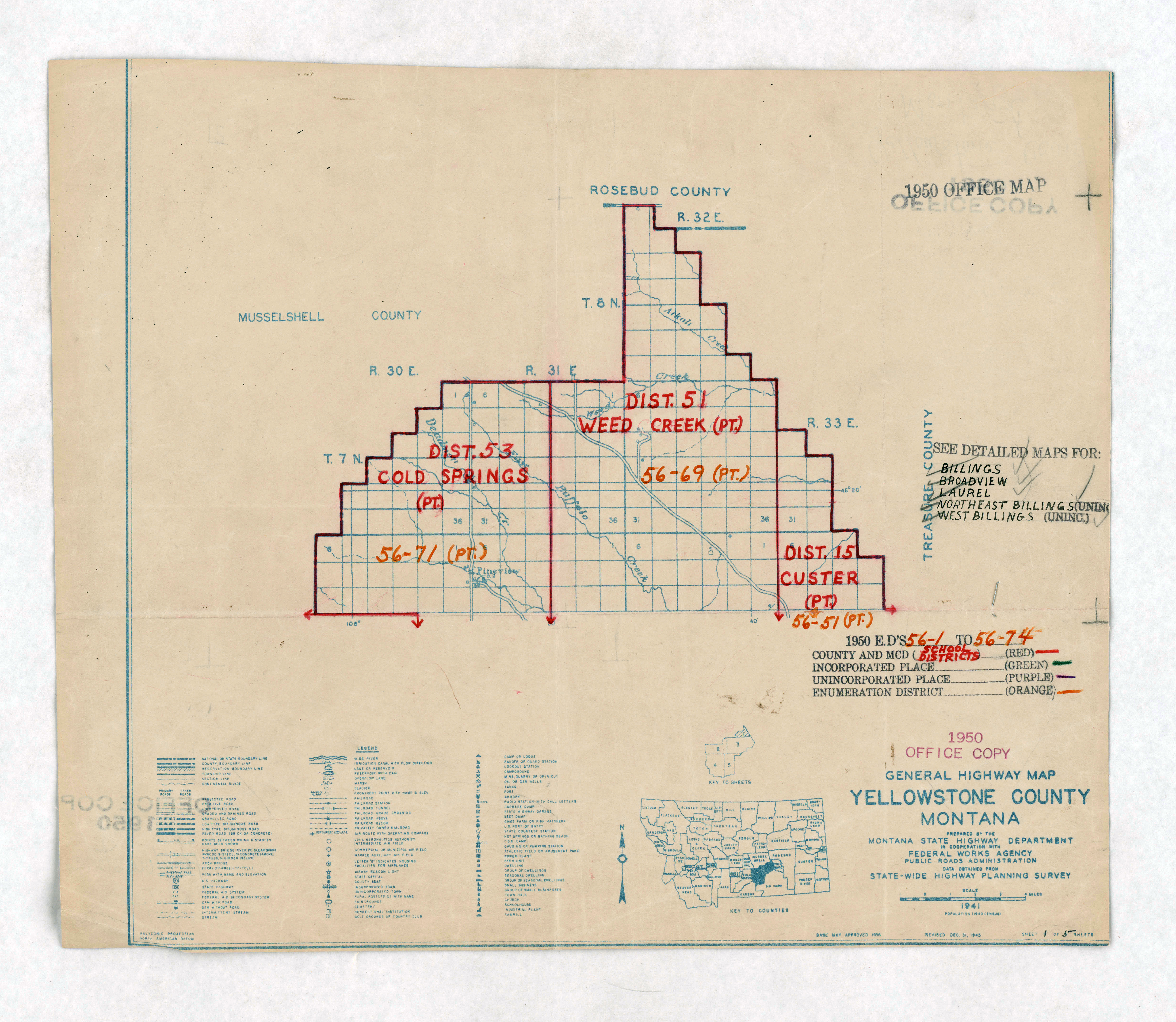 1950 Census Enumeration District Maps - Montana (MT) - Yellowstone County - Yellowstone County - ED 56-1 to 74