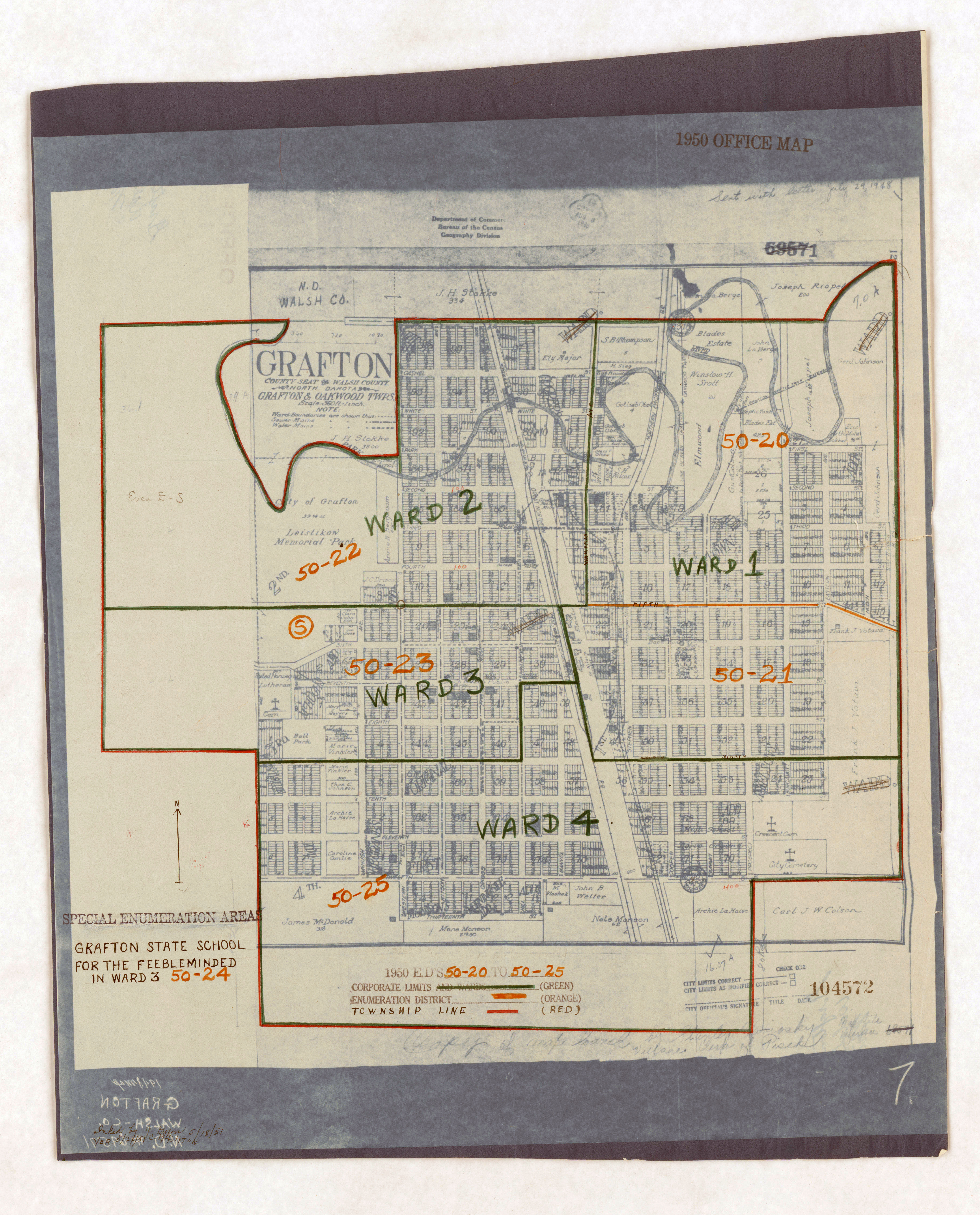 1950 Census Enumeration District Maps - North Dakota (ND) - Walsh County - Grafton - ED 50-20 to 25
