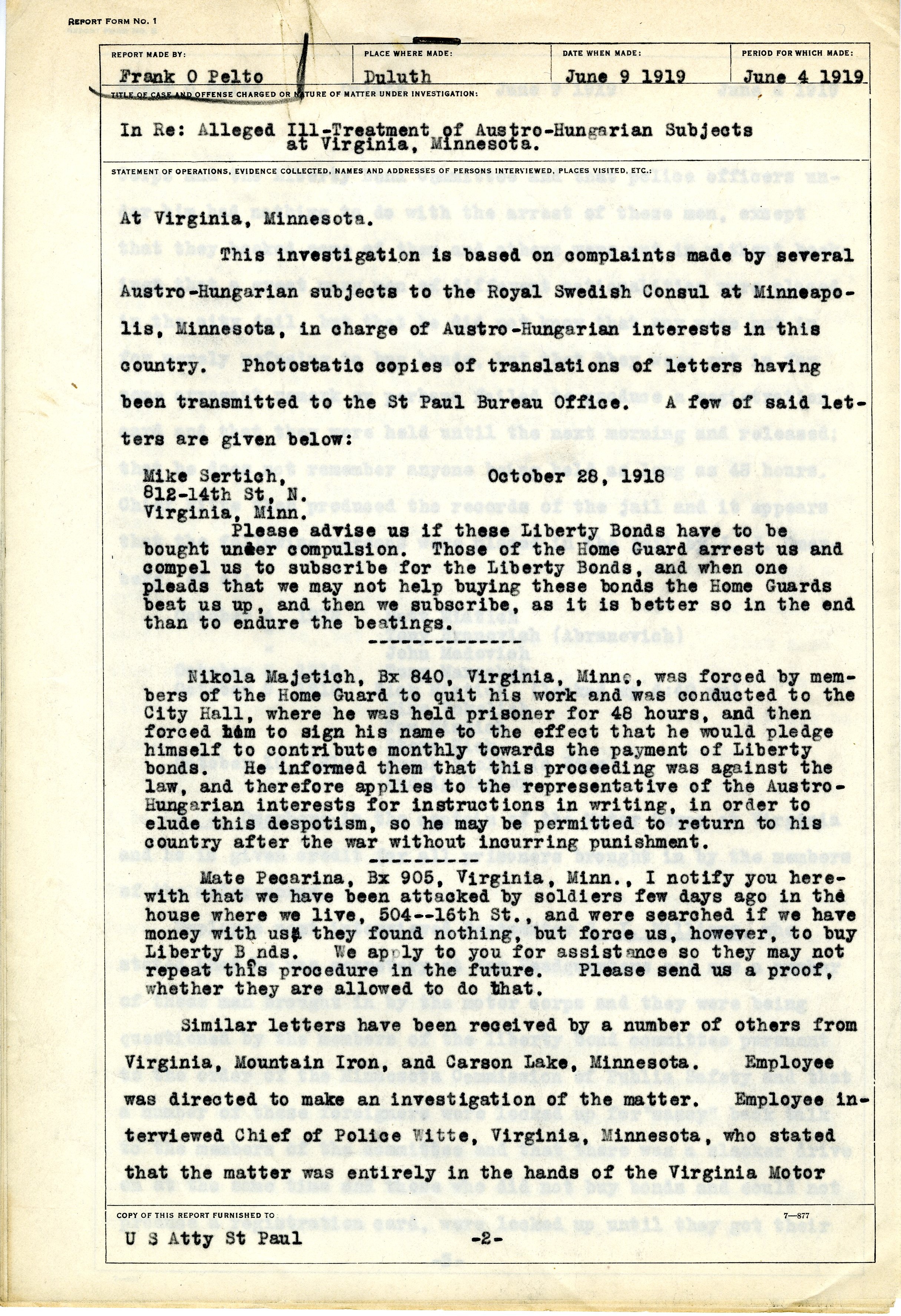 Ill Treatment Of Austro-Hungarians, 6/9/1919