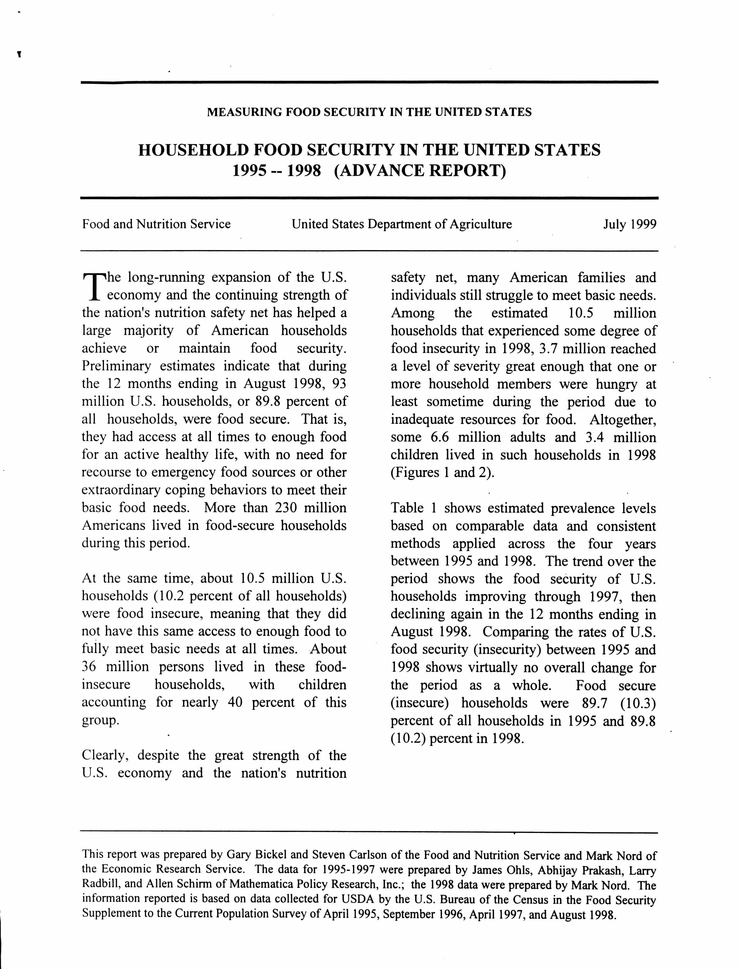 Welfare - Food Stamps - Food Insecurity