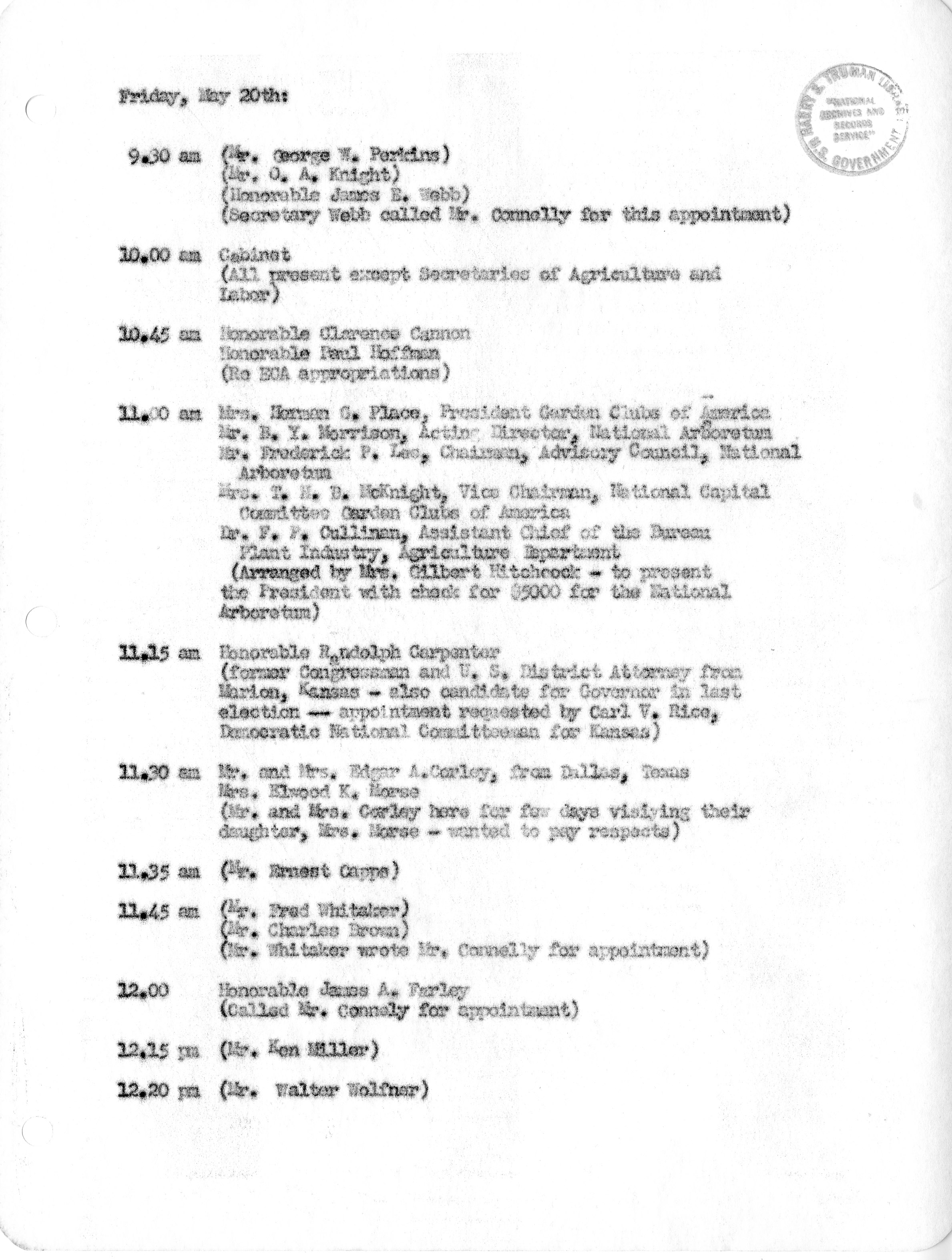 File:Daily Appointment Sheet for President Harry S. Truman - DPLA