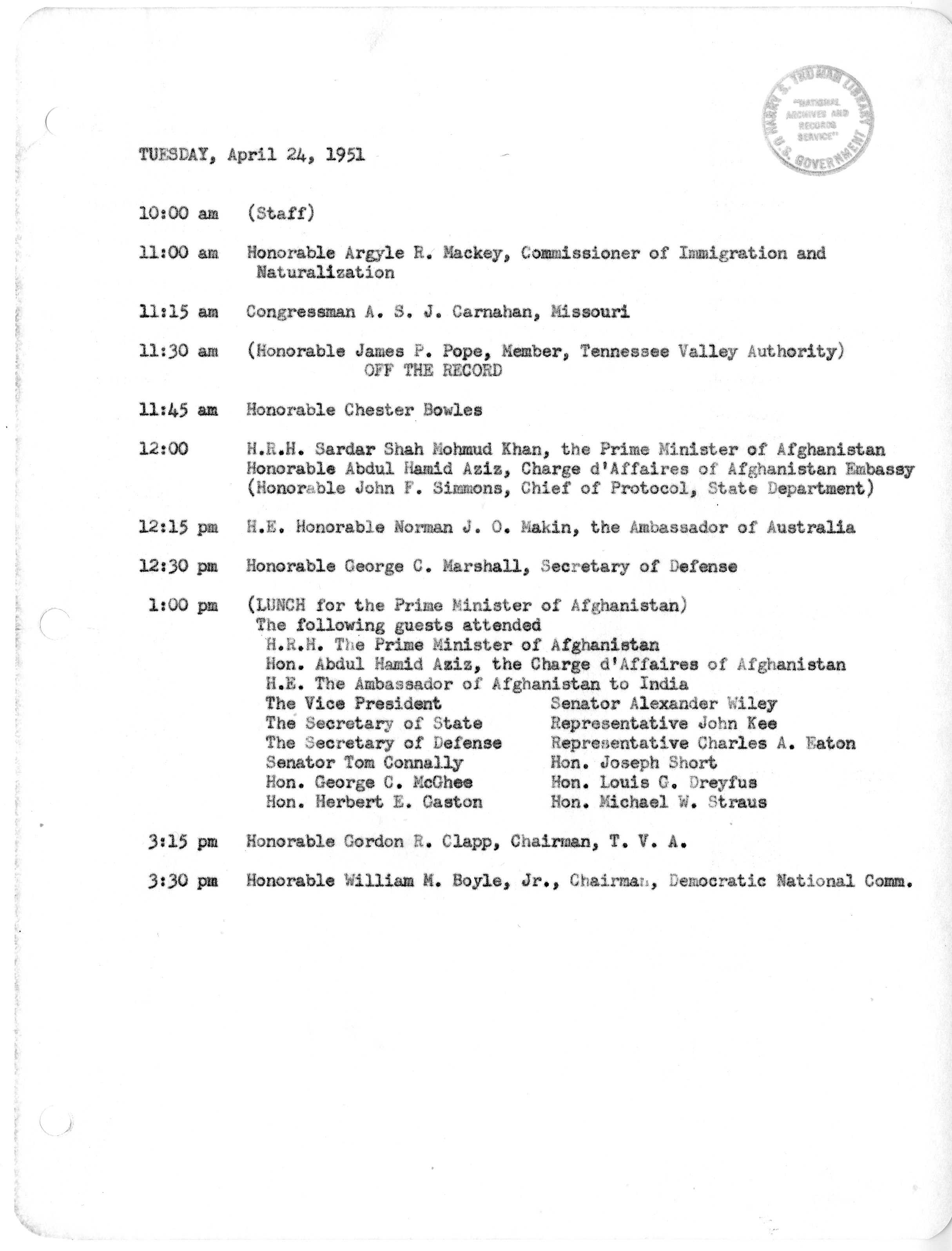 File:Daily Appointment Sheet for President Harry S. Truman - DPLA