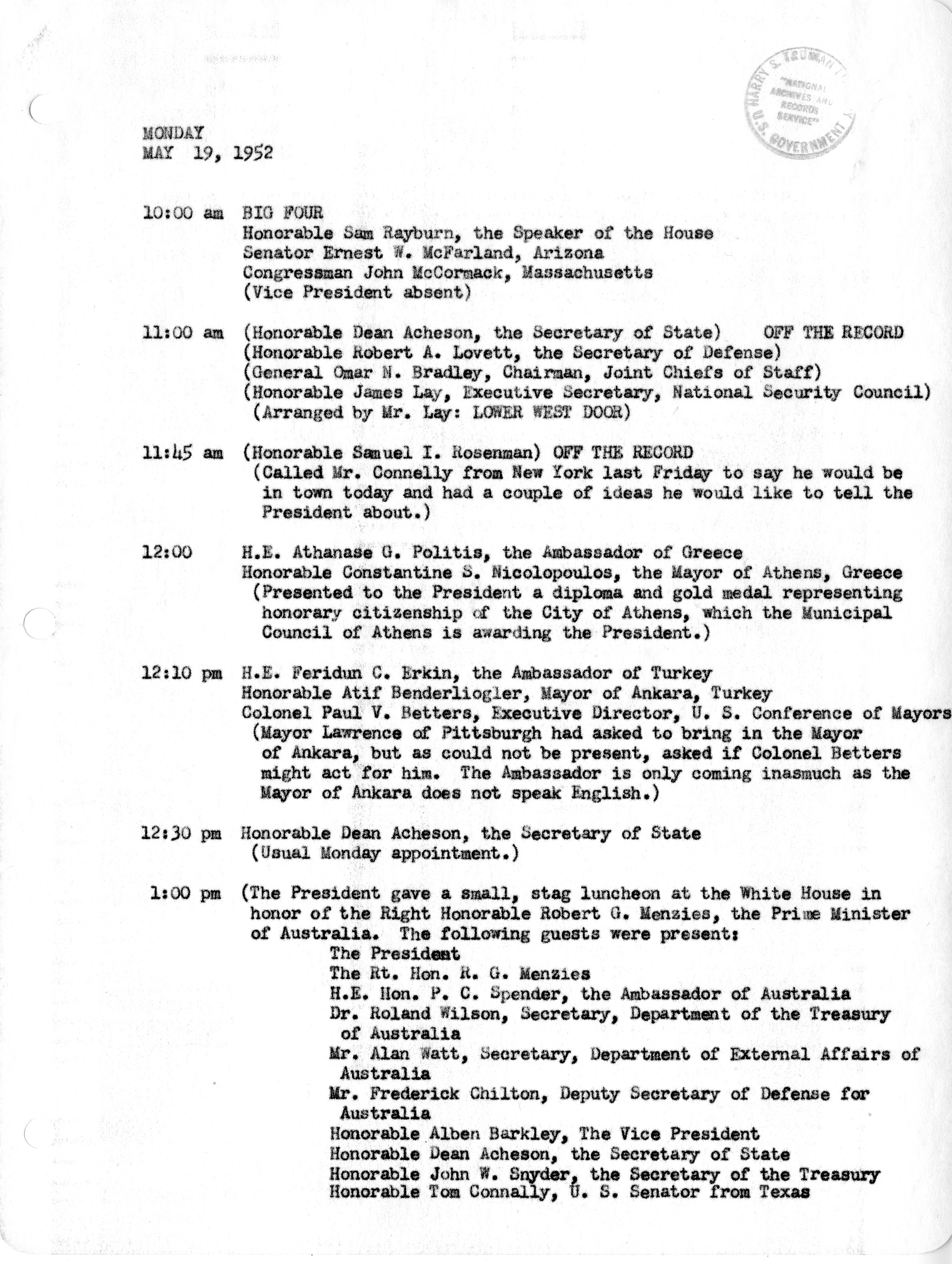 File:Daily Appointment Sheet for President Harry S. Truman - DPLA