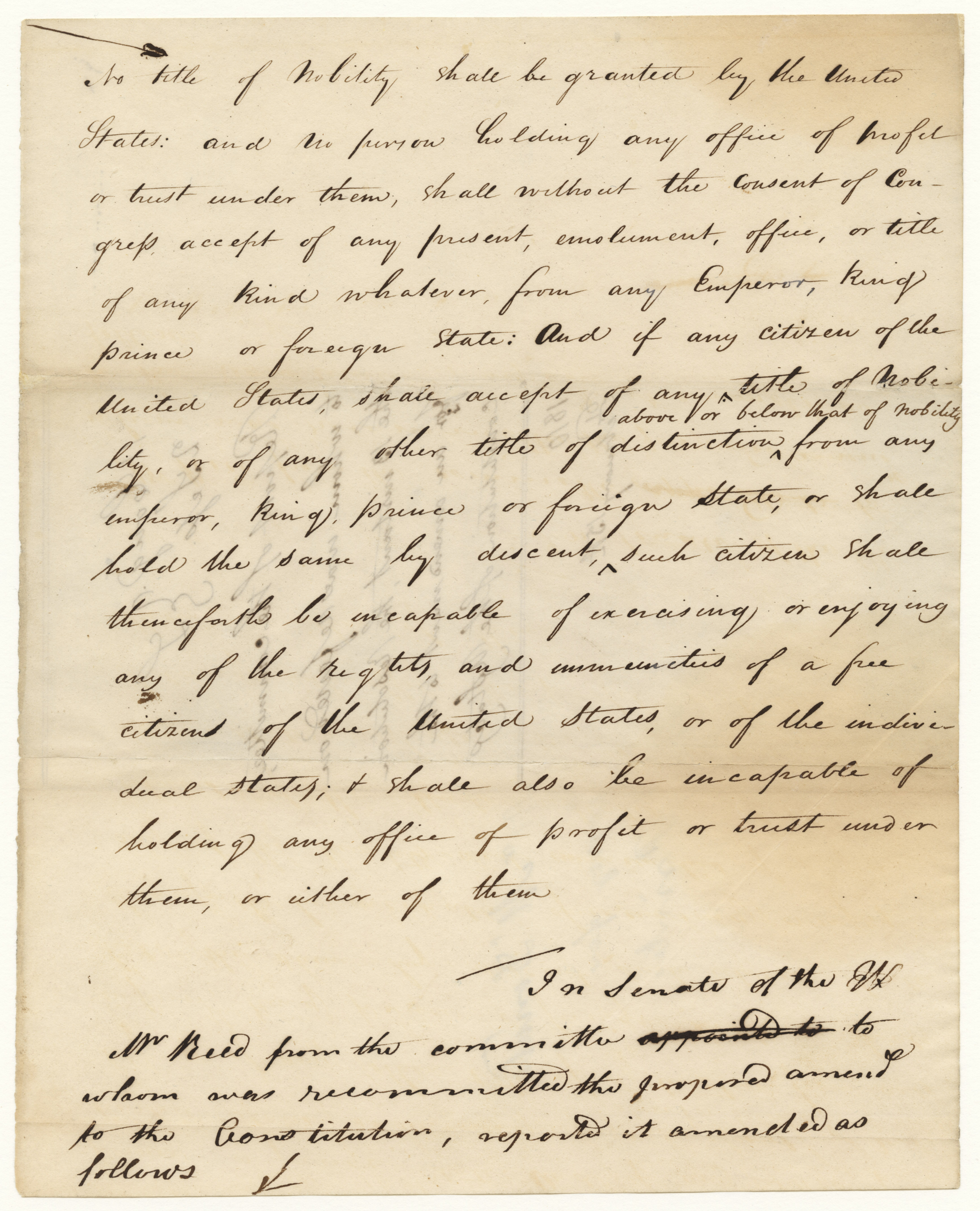 Report on an Amendment to the Constitution Relating to Titles of Nobility