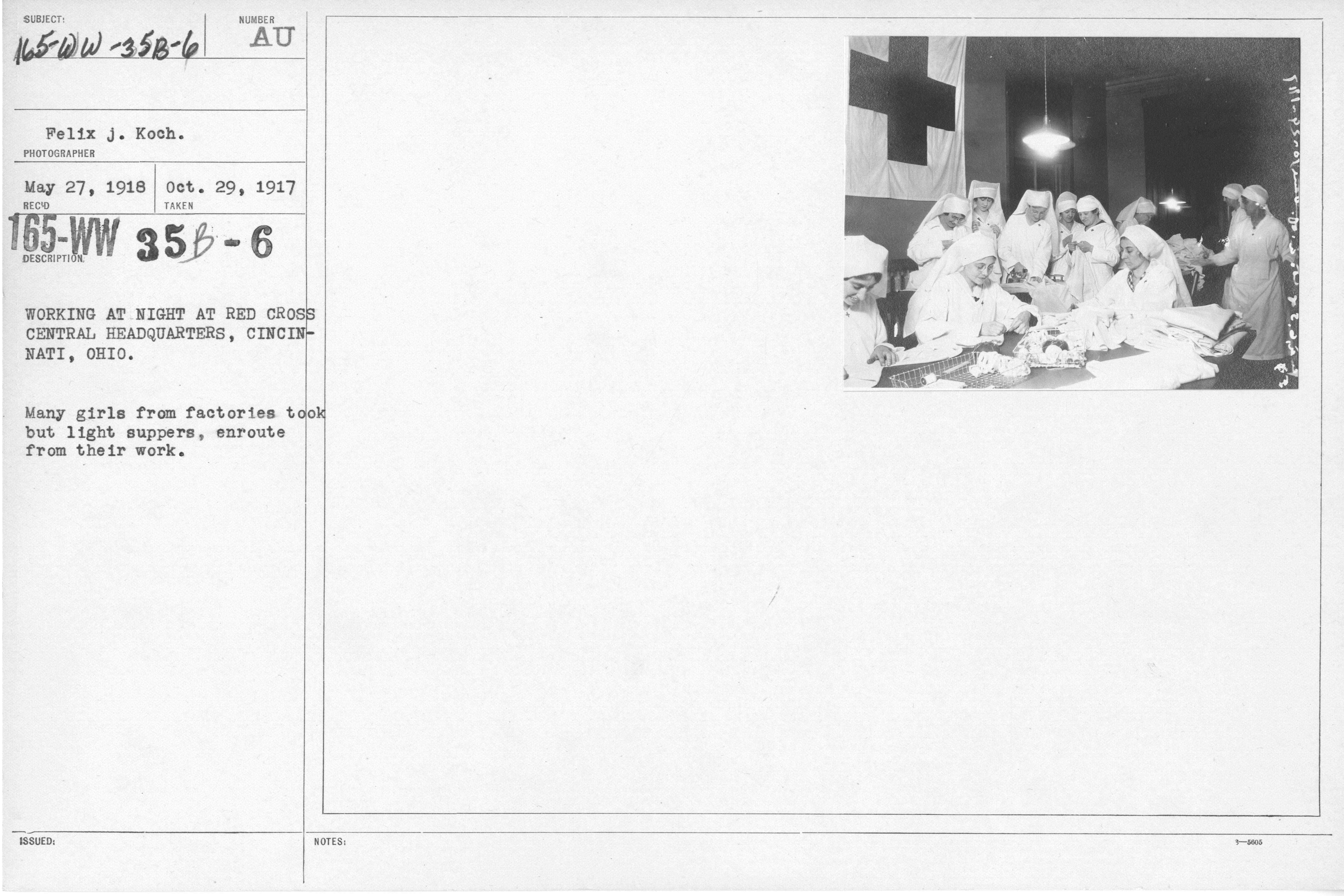 American Red Cross - Classes in Red Cross Work (workrooms and classes) - Working at night at Red Cross Central Headquarters, Cincinnati, Ohio. Many girls from factories took but light suppers, enroute from their work