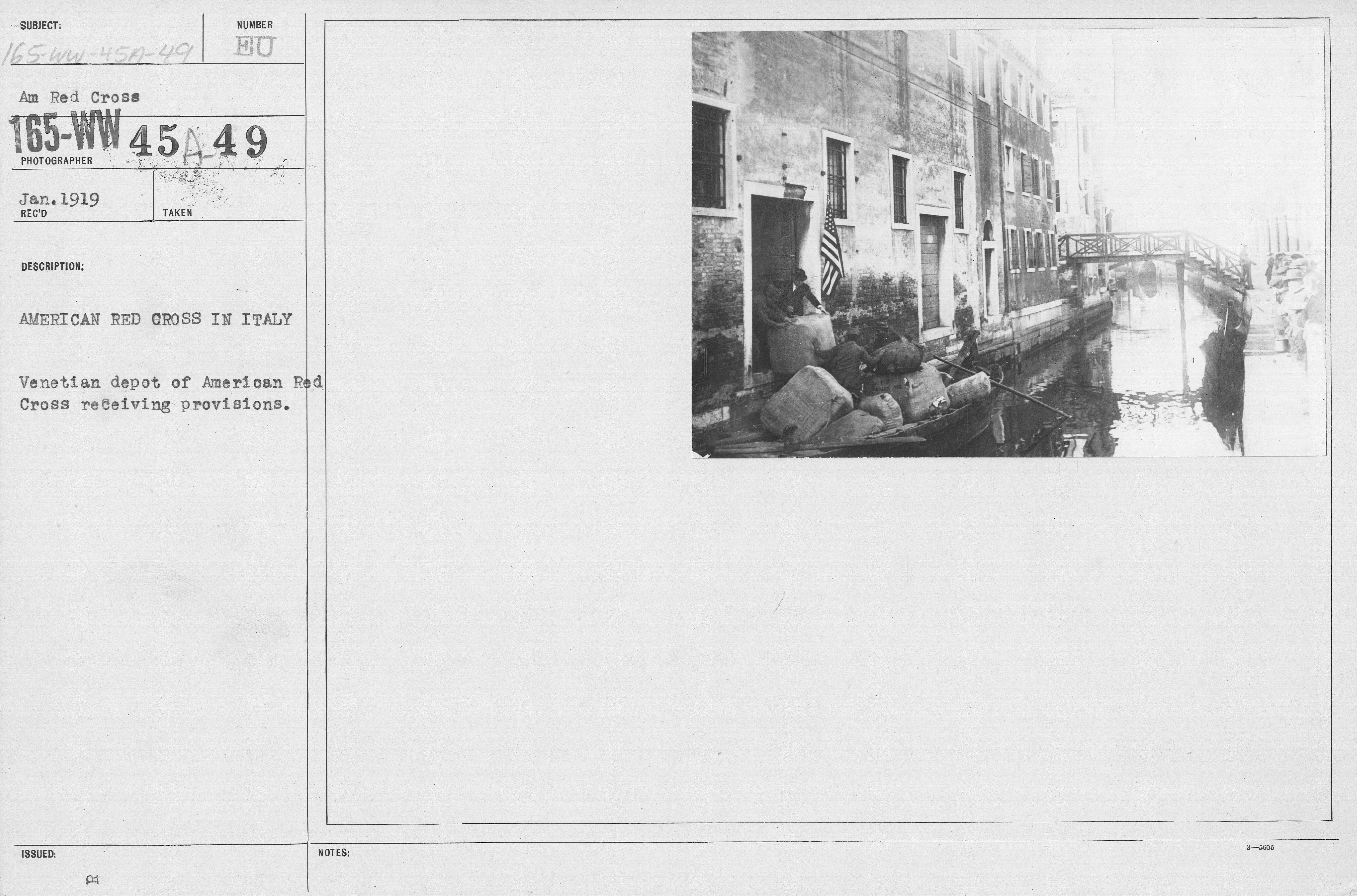 American Red Cross - Headquarters & Buildings - American Red Cross in Italy. Venetian depot of American Red Cross receiving provisions