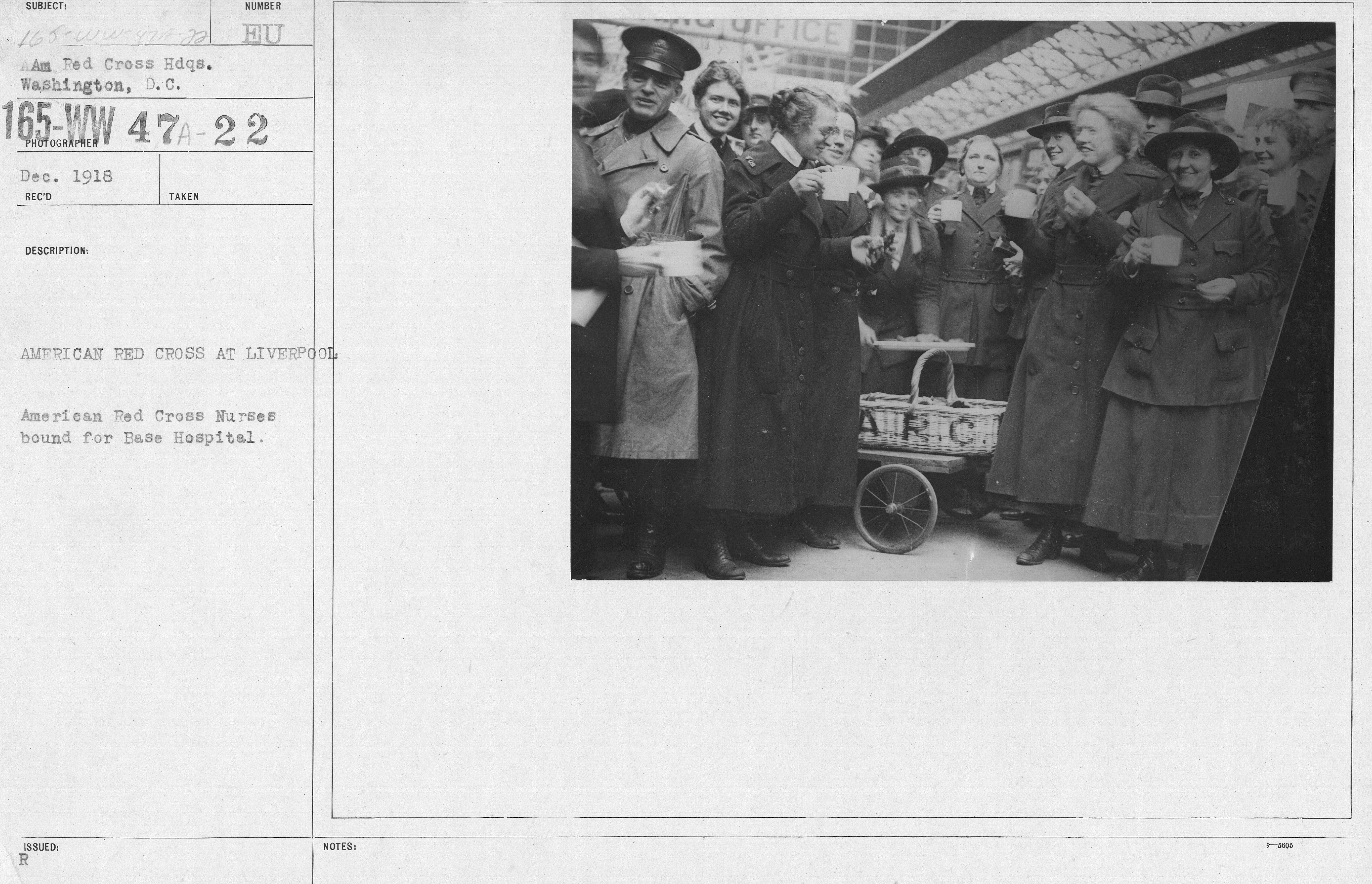 American Red Cross - Refreshments - Enroute - American Red Cross at Liverpool. American Red Cross Nurses bound for Base Hospital