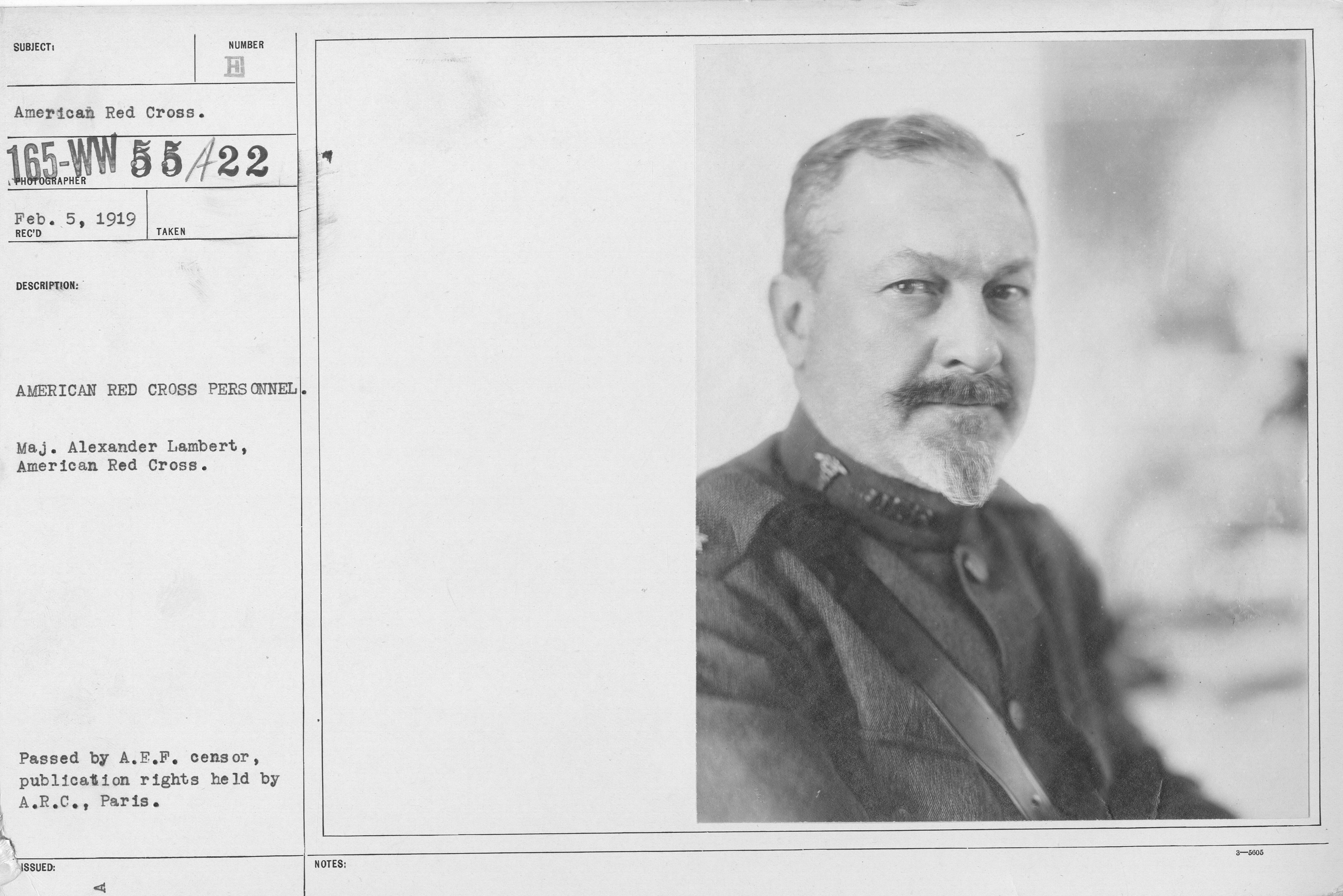 American Red Cross - I thru M - American Red Cross Personnel. Maj. Alexander Lambert, American Red Cross