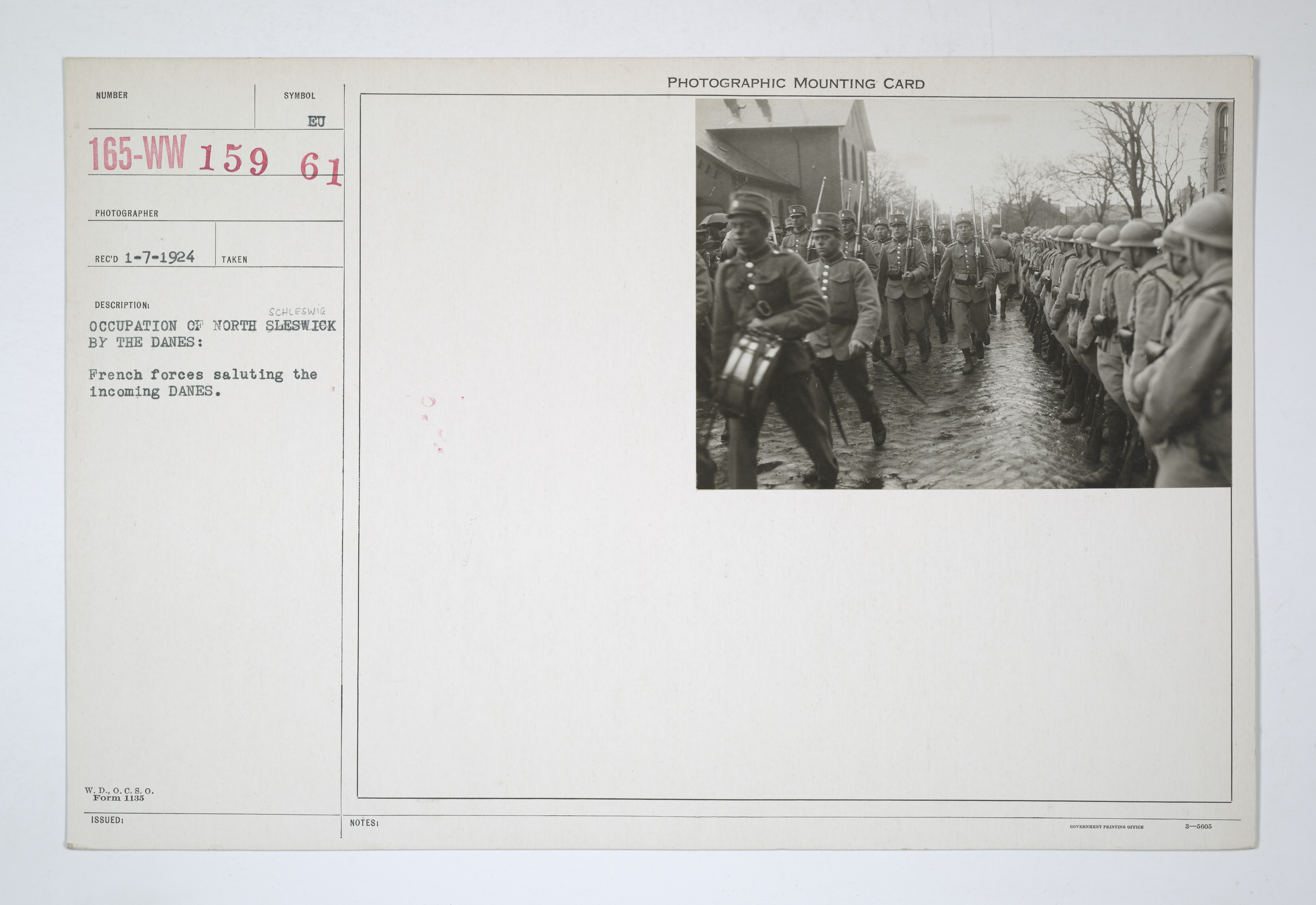 Enemy Activities - German Revolution - Occupation of North Schleswig by the Danes: French forces saluting the incoming Danes