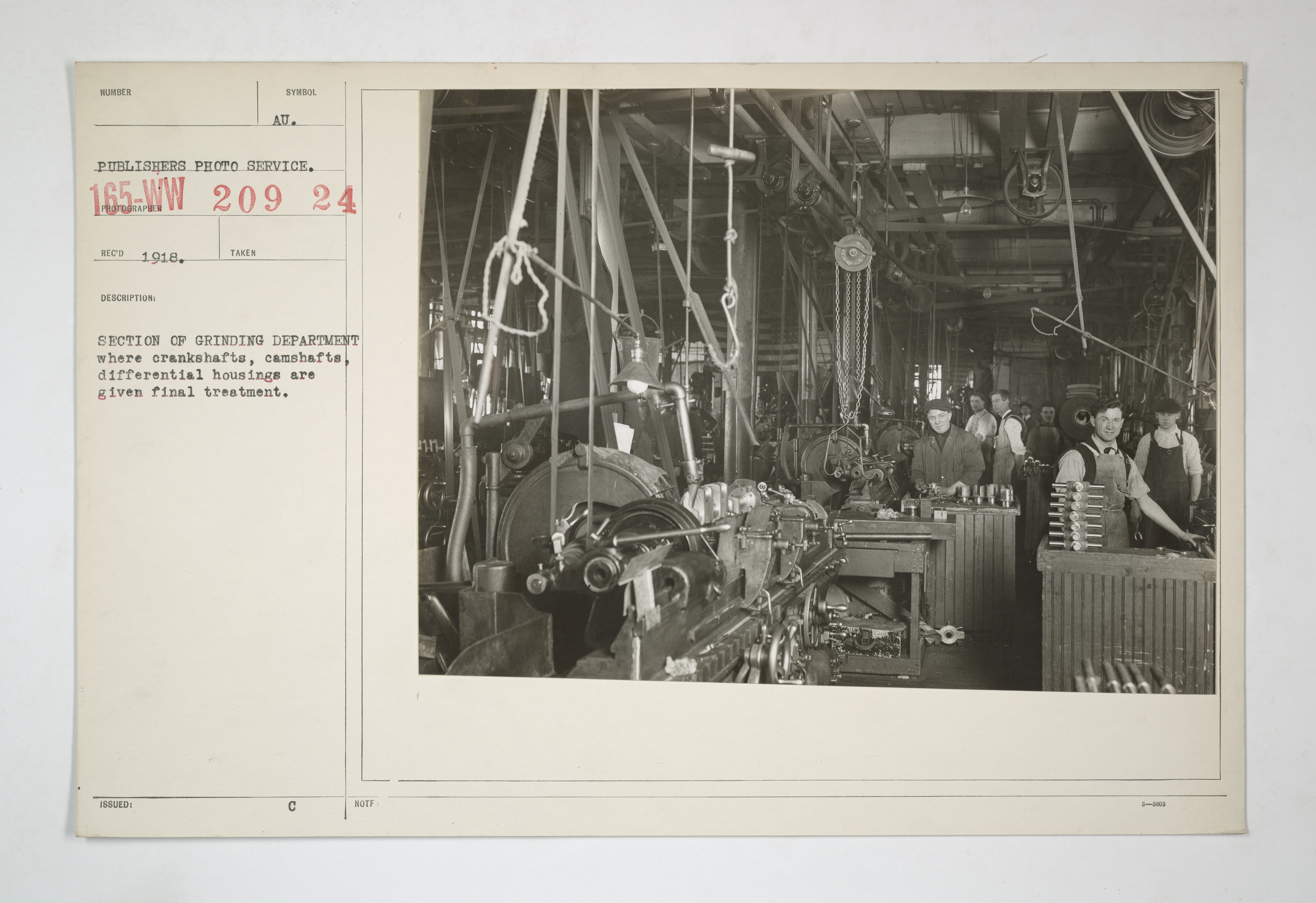 Industries of War - Machinery - Miscellaneous - Section of Grinding Department where crankshafts, camshafts, differential housings are given final treatment