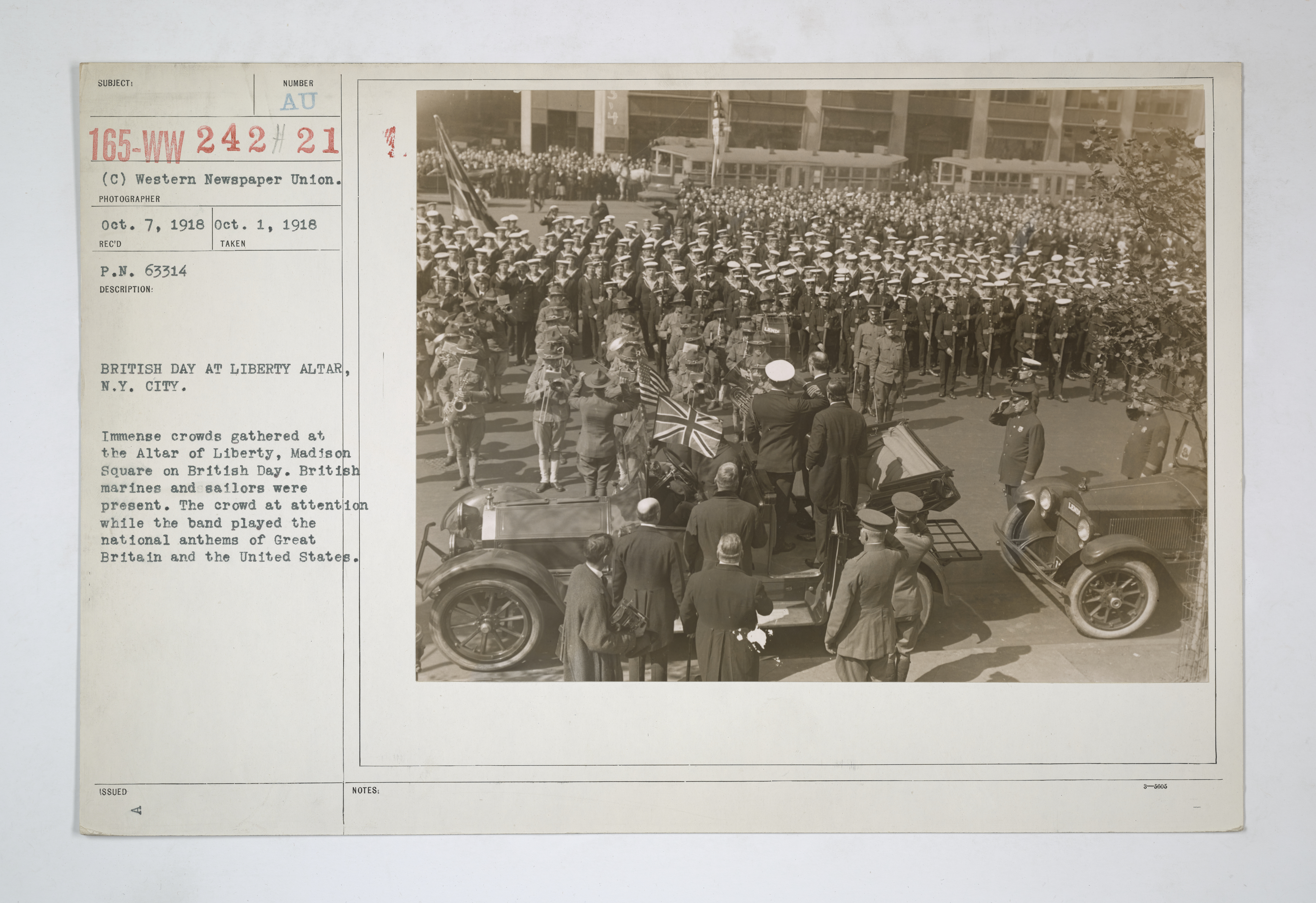 Liberty Bonds - Public Gatherings - New York - 4th Campaign - British day at Liberty Altar, New York City