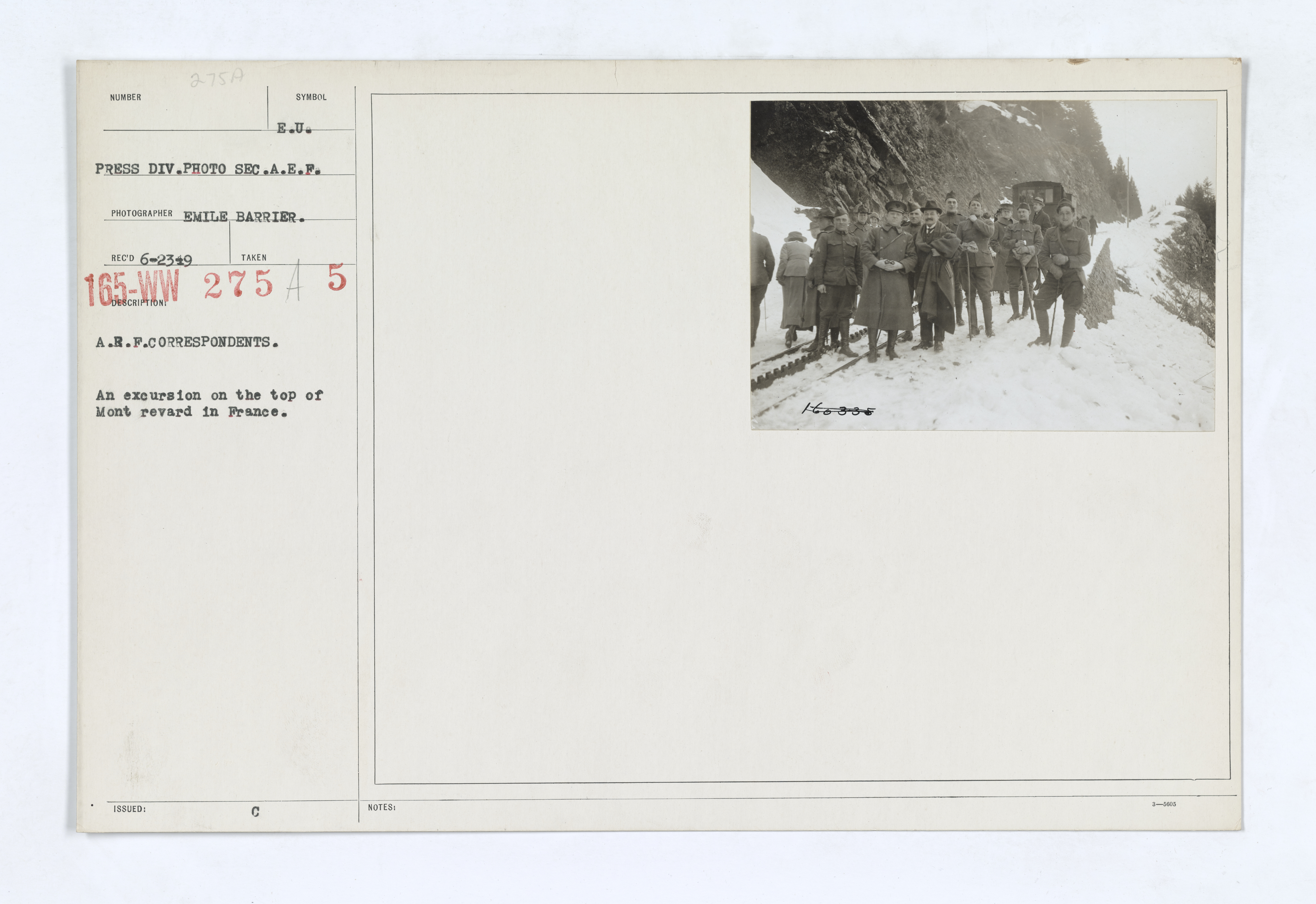 Military Administration - Correspondents - War - A.R.F. Correspondents. An excursion on the top of Mont Revard in France
