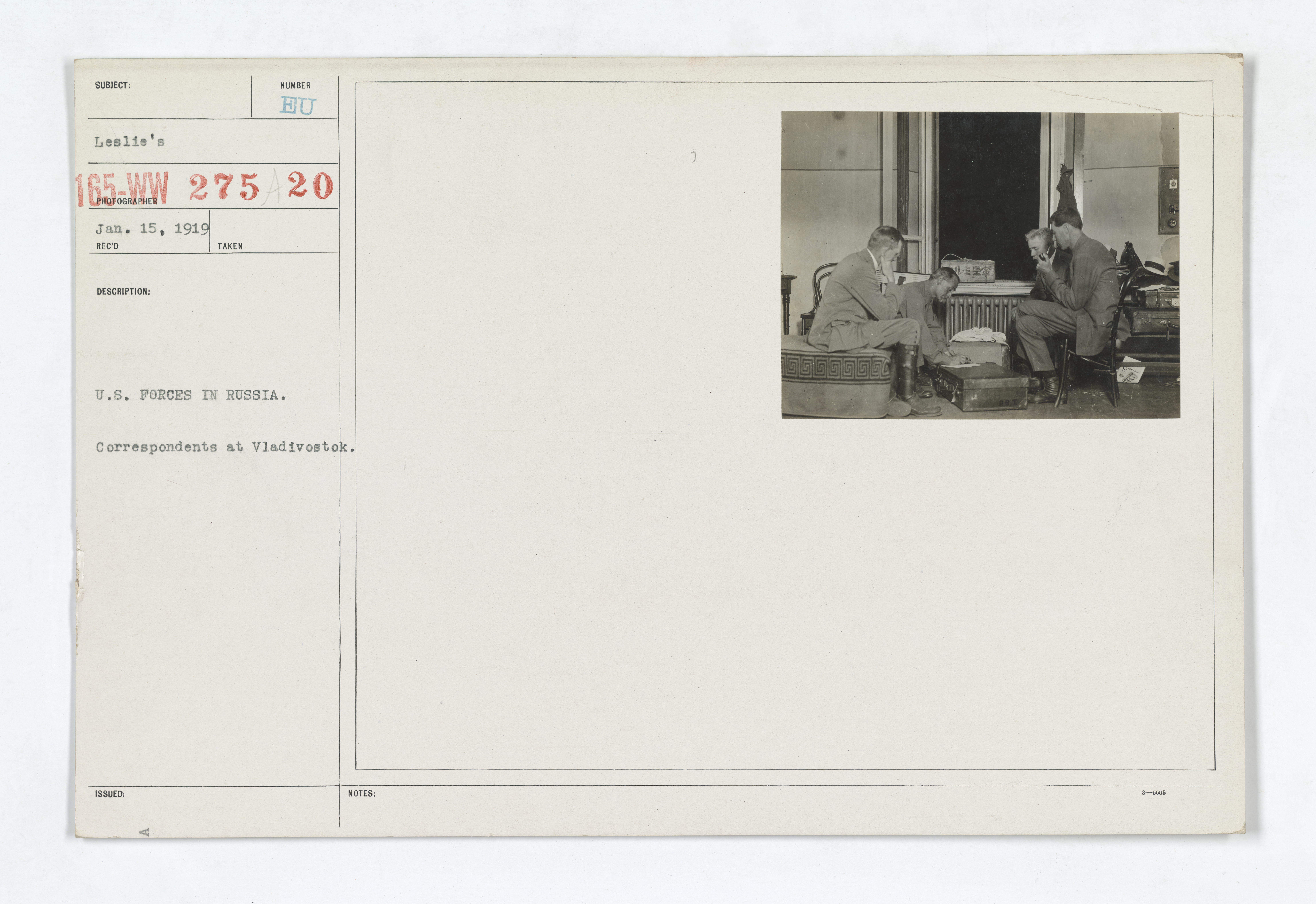 Military Administration - Correspondents - War - U.S. forces in Russia. Correspondents in Vladivostok