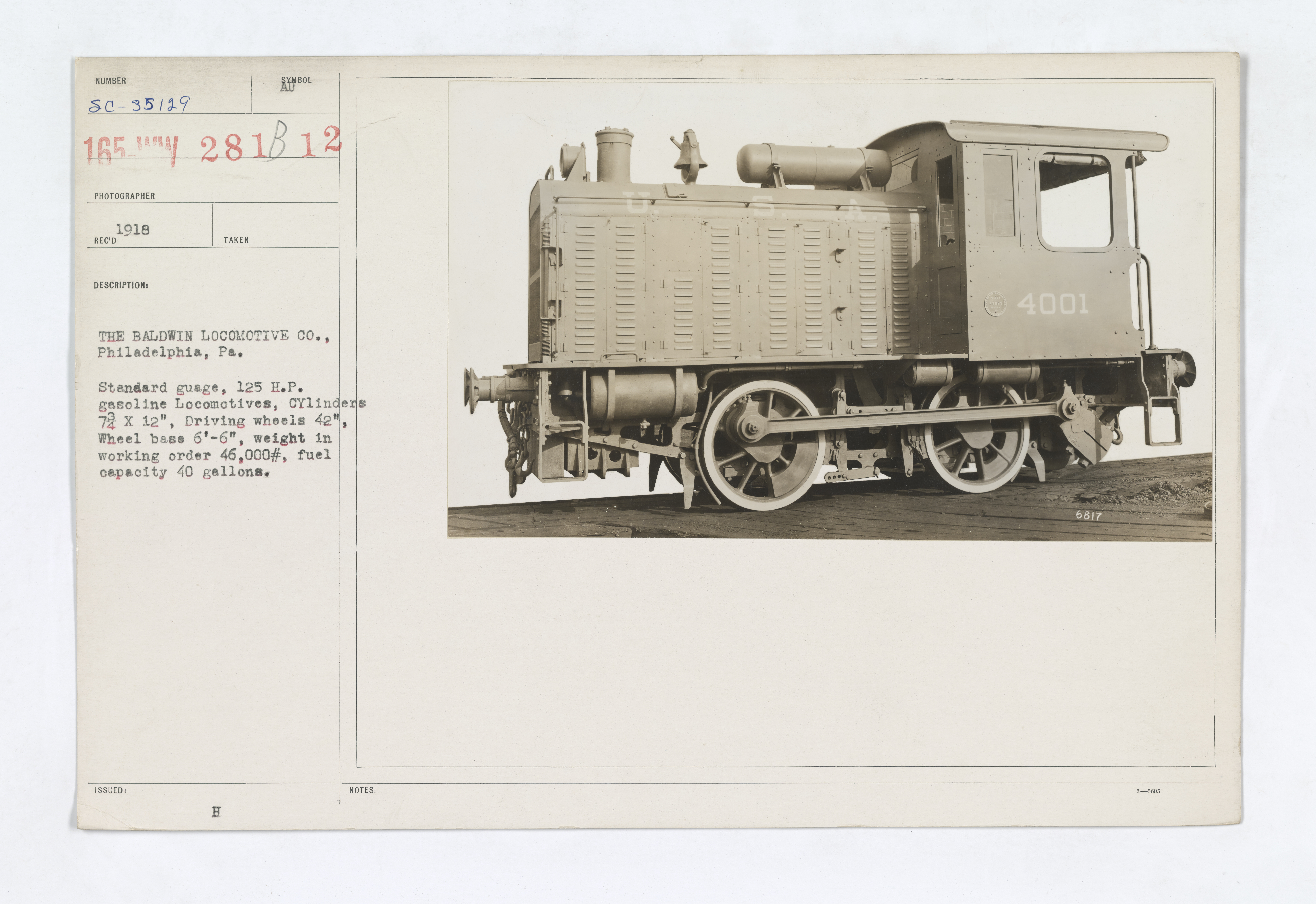 Military Administration - Transportation - Rail - THE BALDWIN LOCOMOTIVE CO