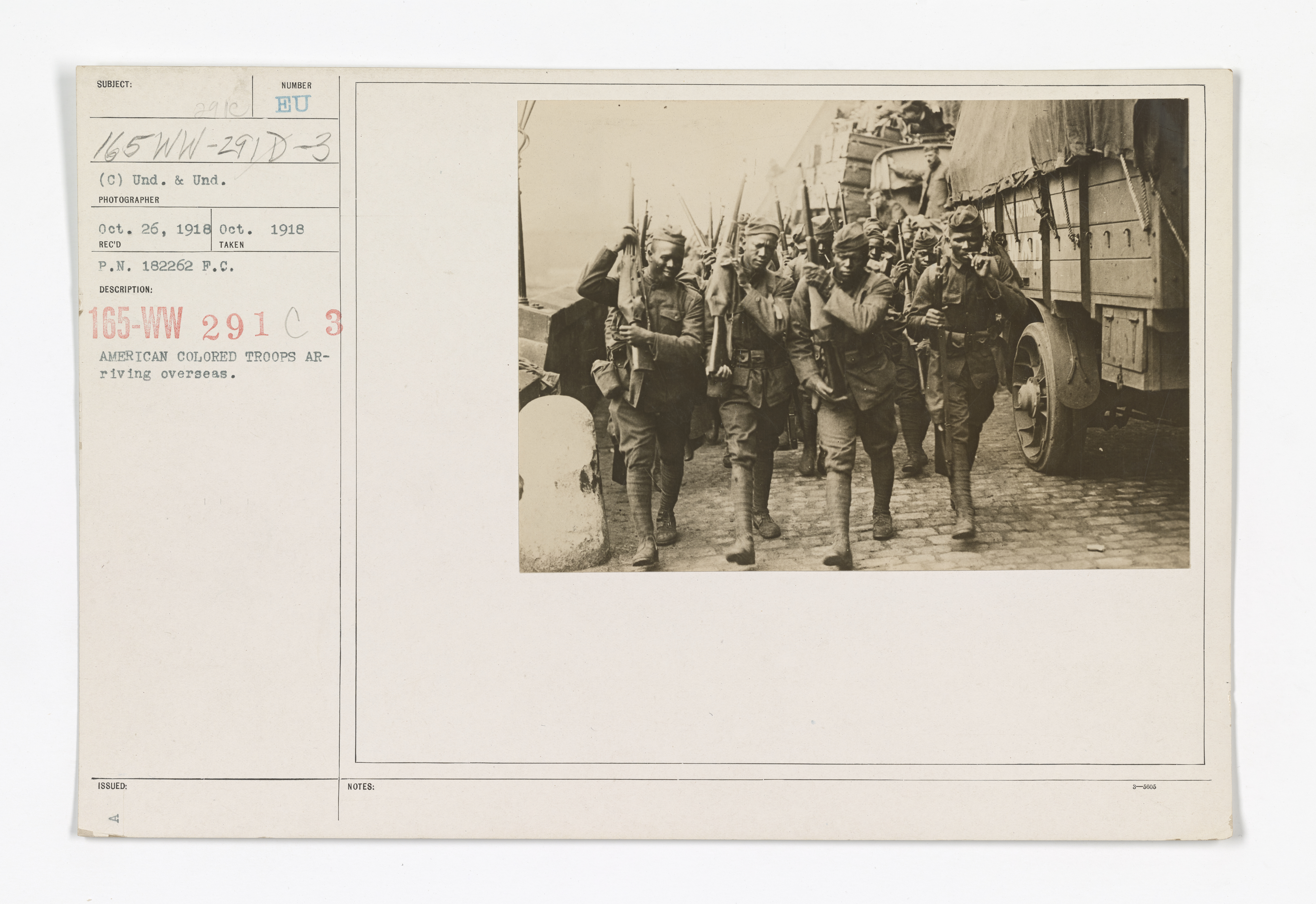 Military Operations - Debarkation & Embarking - American colored troops arriving overseas