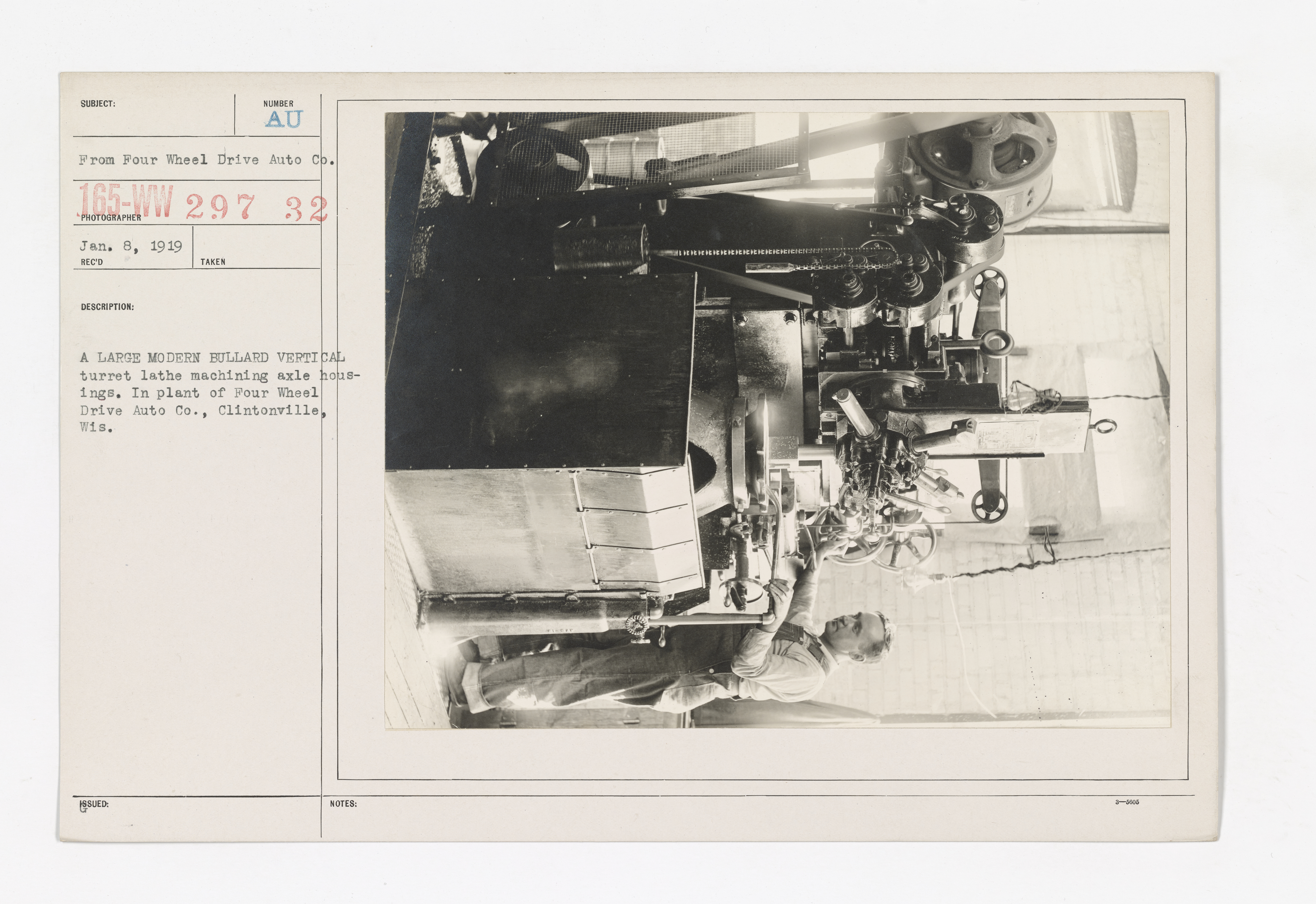 Motor Vehicles - Motor Trucks - Manufacturers - A large modern bullard vertical turret lathe machining axle housings. In plant of Four Wheel Drive Auto Co., Clintonville, Wis
