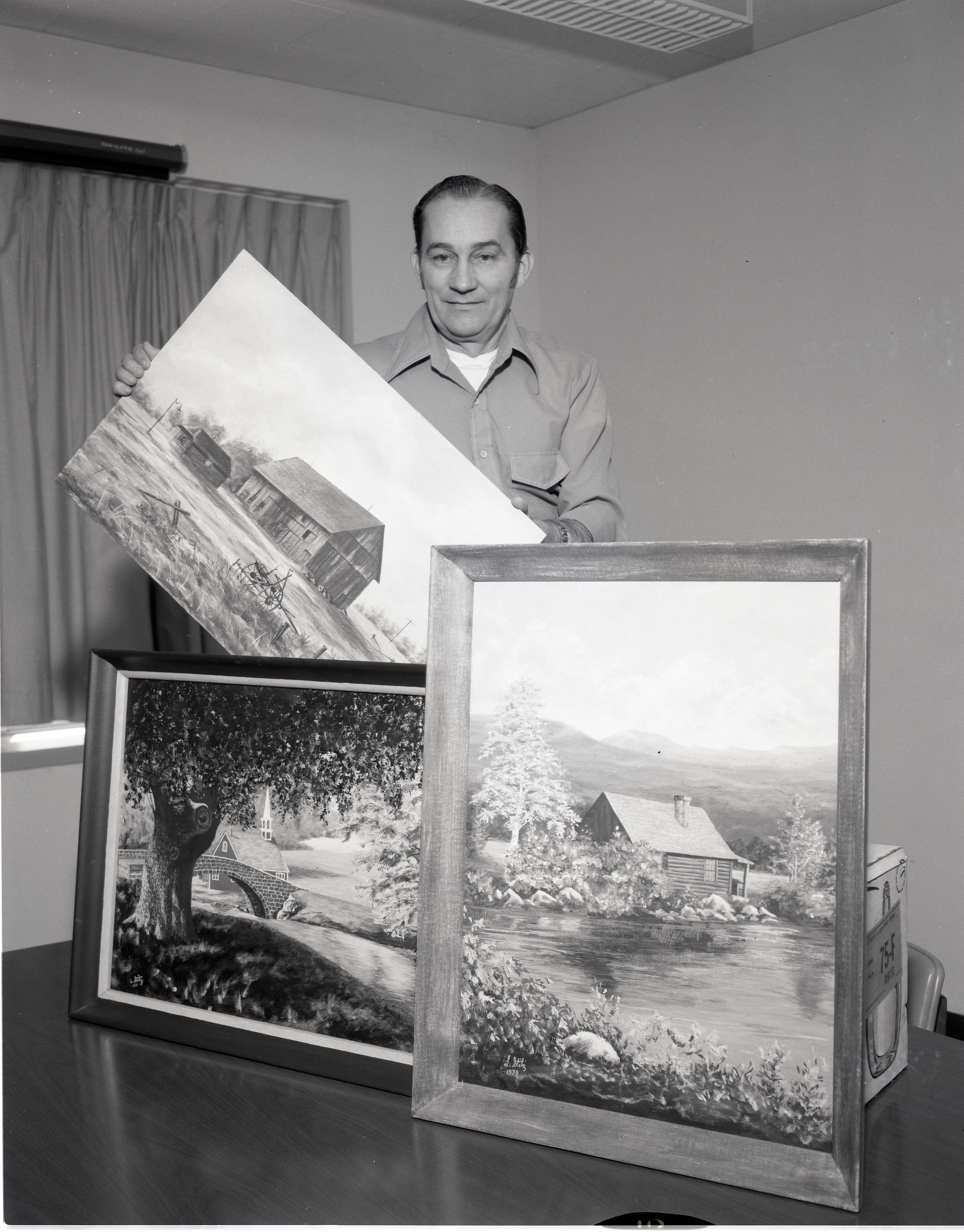ED HUSTON WITH CERAMIC WORK - L STITZ WITH ACRYLIC PAINTING FOR LEWIS NEWS NEWSLETTER