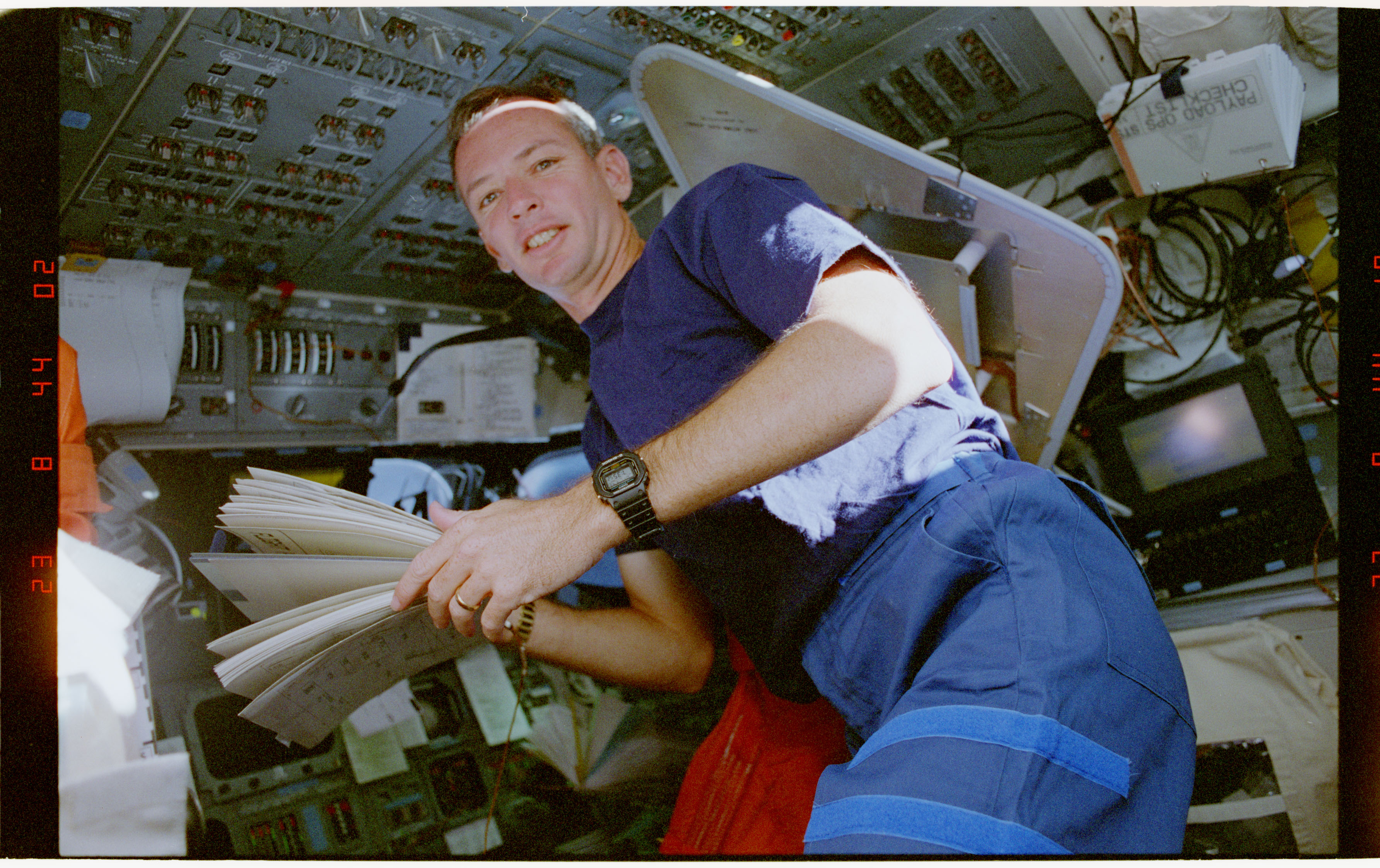STS057-34-019 - STS-057 - Candid view of a crewmember in the aft flight deck.